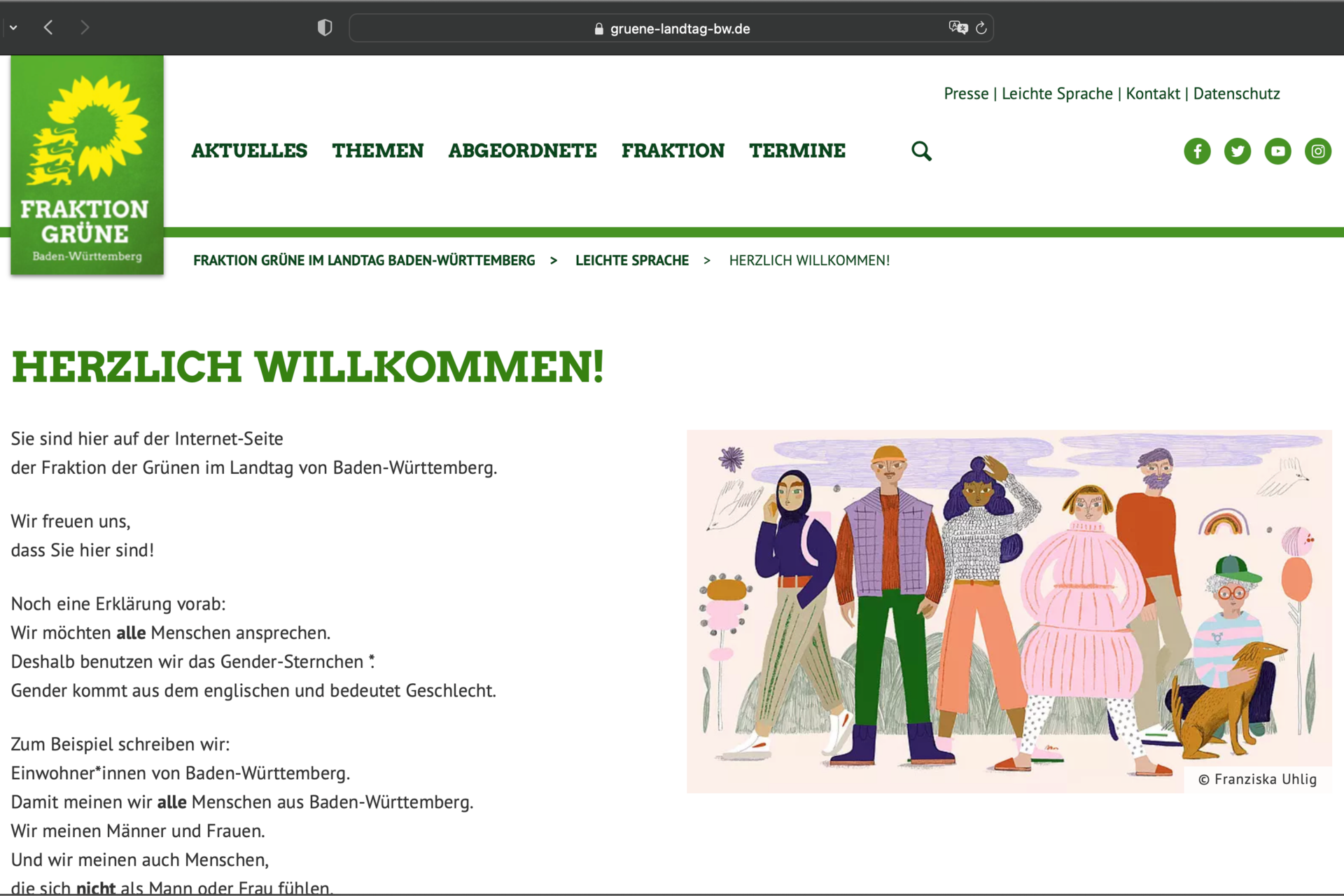 Homepage der Grünen im Landtag Baden-Württemberg in Leichter Sprache