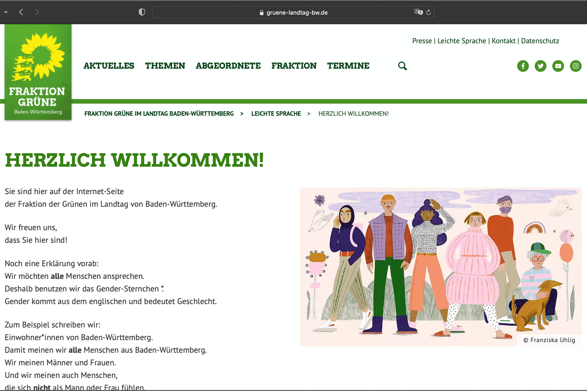 Homepage der Grünen im Landtag Baden-Württemberg in Leichter Sprache